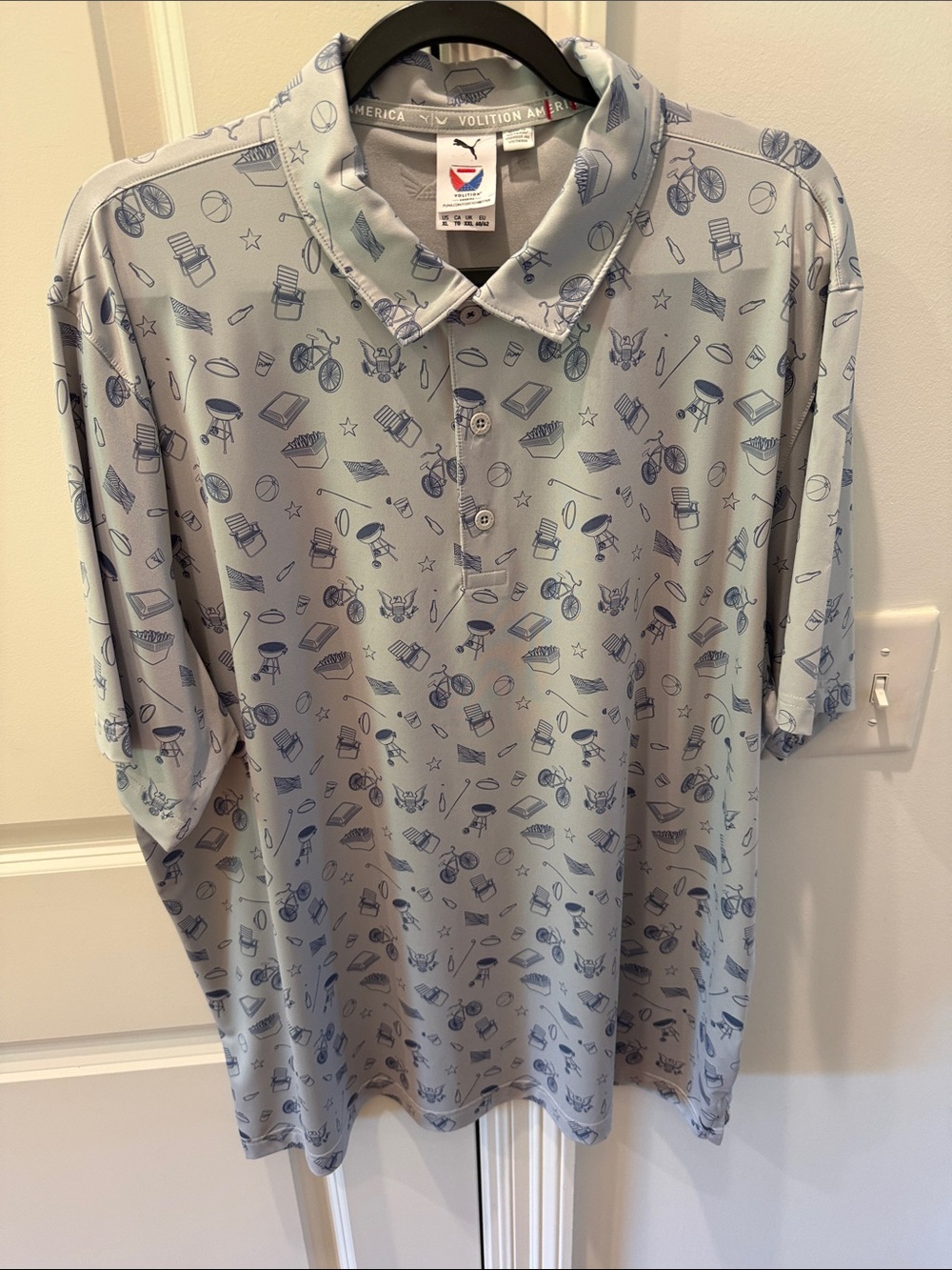 Puma Light Gray Polo with Navy Blue Print